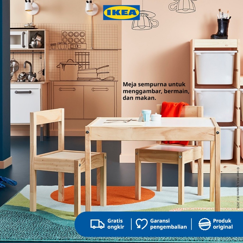 IKEA LATT Meja Belajar Anak dengan 2 Kursi Bahan Kayu