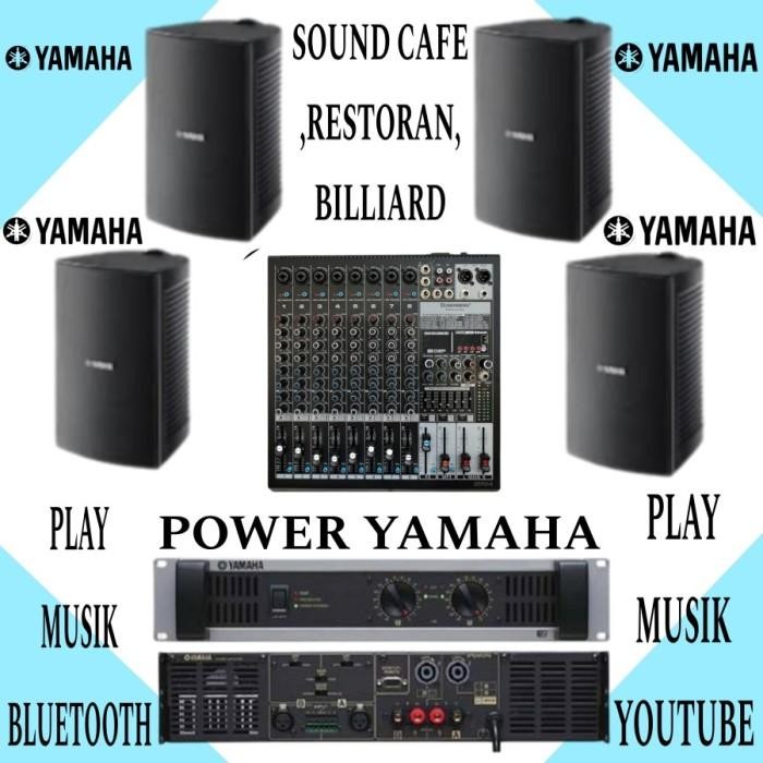 PAKET POWER YAMAHA SPEAKER YAMAHA VS 4, MIXER BLUETOOTH SPEAKER GANTUNG 4 TITIK, DI CAFE BILLIARD KA