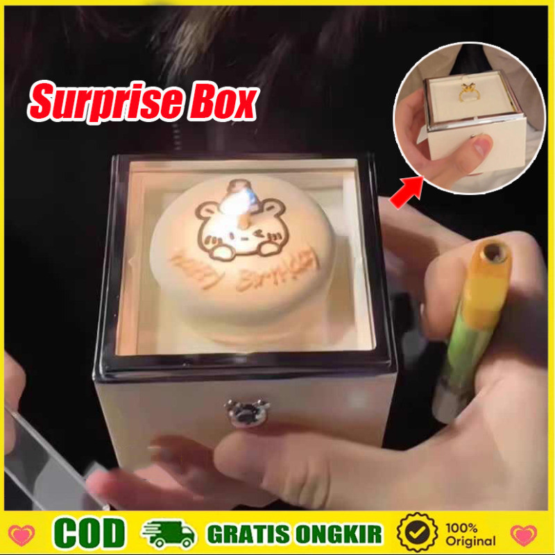 [COD]Kotak Cincin Beruang Ring Box Surprise Box Lilin Ulang Tahun Beruang Kotak Perhiasan Cincin Kal