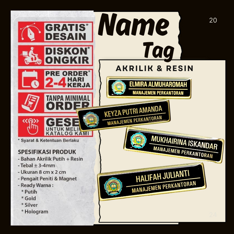 Nama Dada Plus Pin Korpri Nama Dada Kuningan Pin Korpri