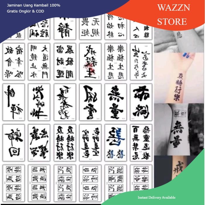 Wazzn- 5 LEMBAR TATO TULISAN KANJI JEPANG size 10x6cm MOTIF RANDOM Tatto Temporer Tubuh Tato Tempora