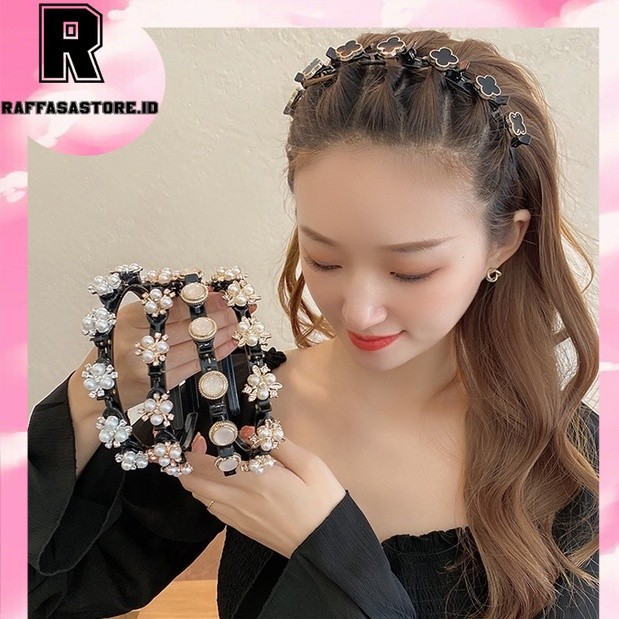 Korea Fashion 2in1 Bando Include Jepit Rambut Fashion Pola Mutiara Wanita Dewasa