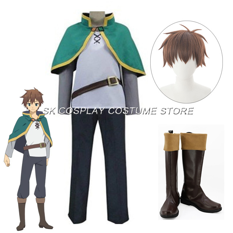 Anime KonoSuba Cosplay Satou Kazuma Costumes Wig Cloak Top Pants God's Blessing On This Wonderful Wo