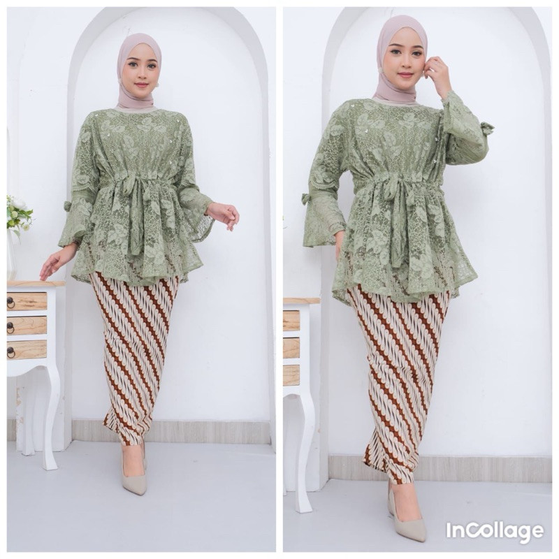 Atasan Brokat Wanita LD 100 120 140 CM Terbaru Kekinian Tania Top Baju Kebaya Modern Full Furing Res