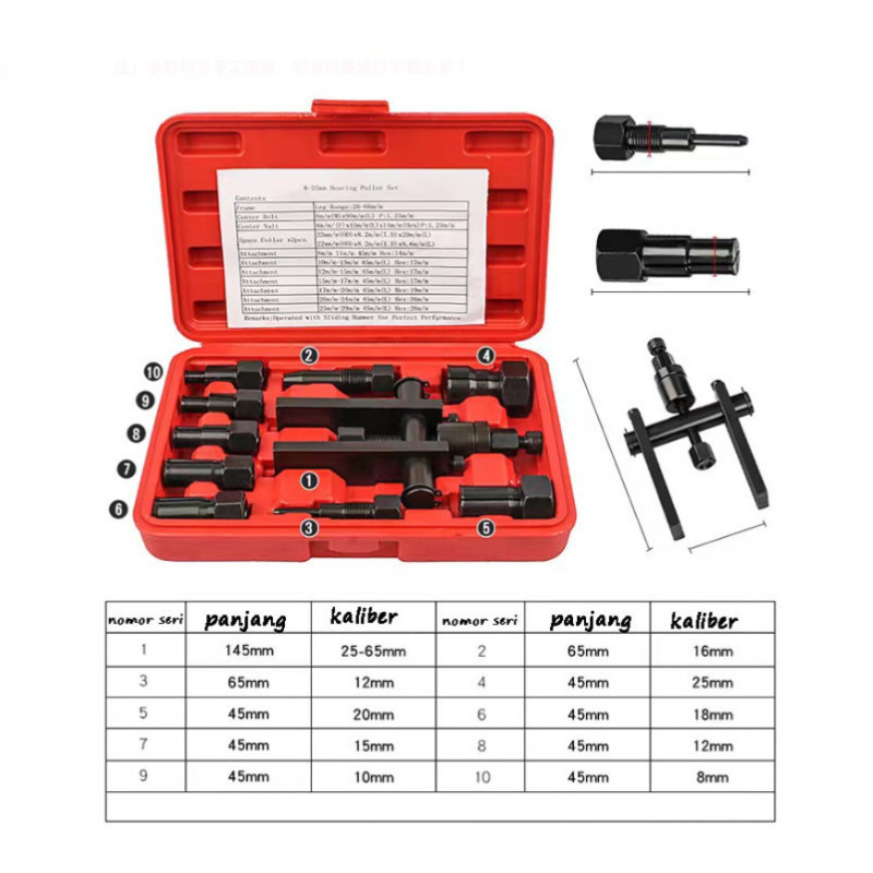 RUNSHOP_ 10pcs Tracker Bearing Puller Set Treker Pencabut Bearing Set Treker Cabut Bearing Dalam Tre