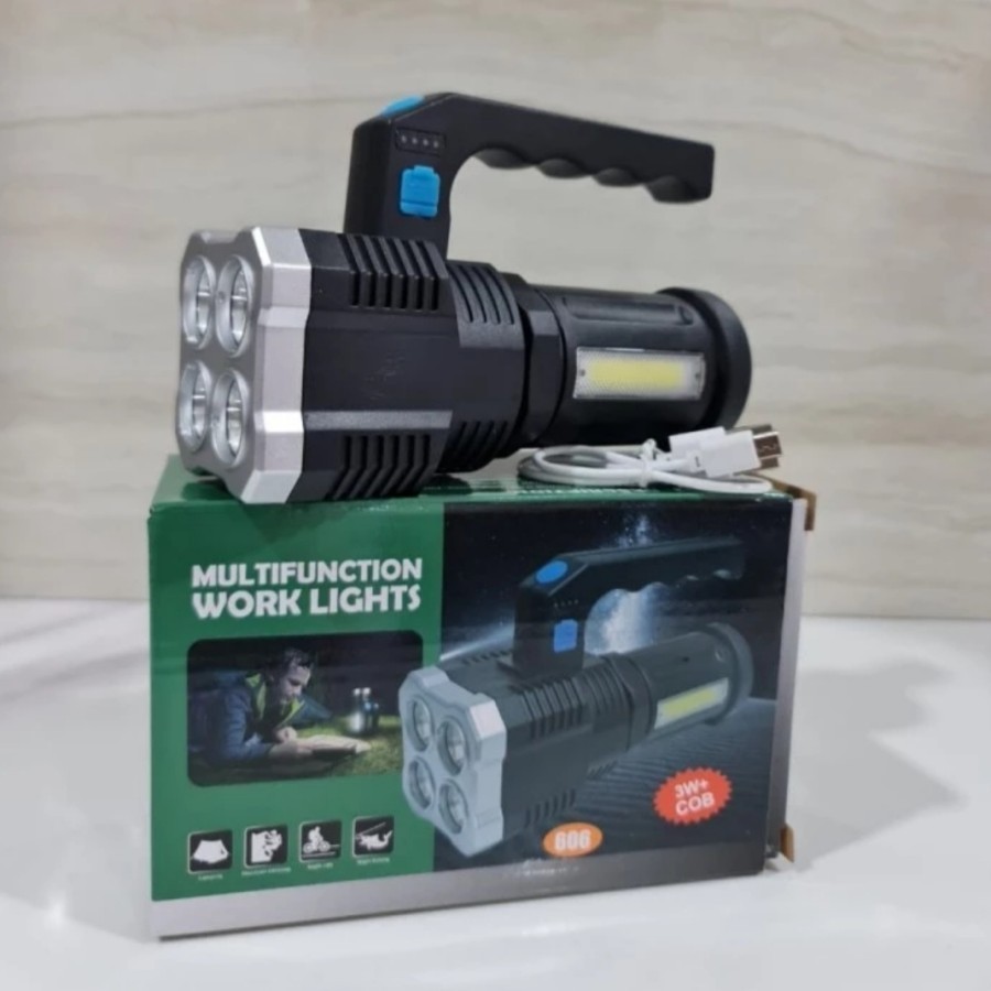 cod promo murah paket diskon% Senter Tangan Genggam LED Multifungsi Super Terang SENTER 4 LED + COB 