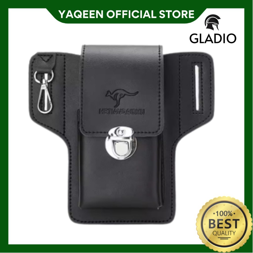 YAQEEN- GLADIO Pouch Pria Keren Hitam GLD093B5 Premium  Kulit Simple Branded Pria Nageven