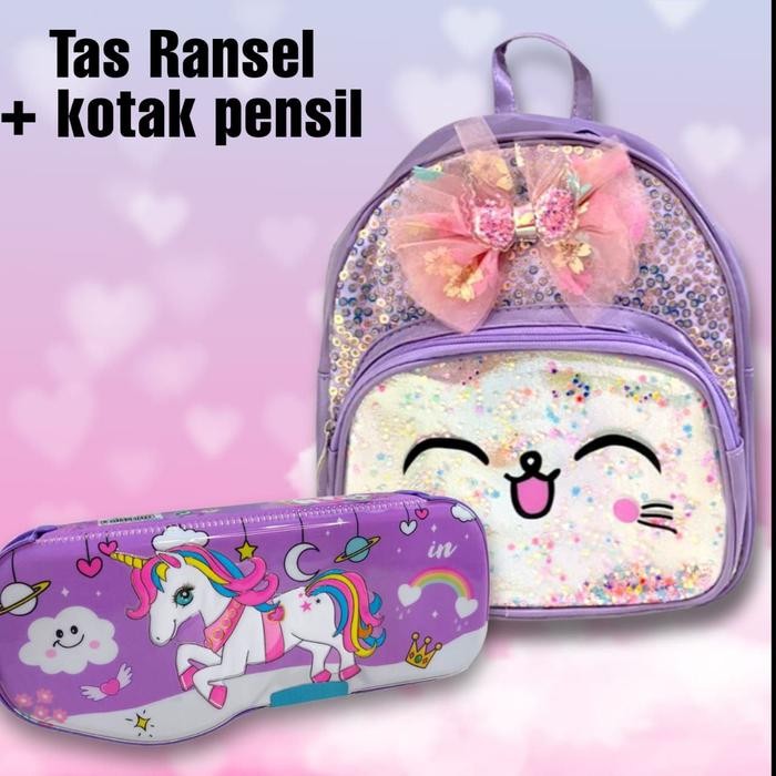 BLINGBERRY Tas ransel kucing tas sekolah anak TK Paud motif kitty kado ulang tahun anak perempuan Ak