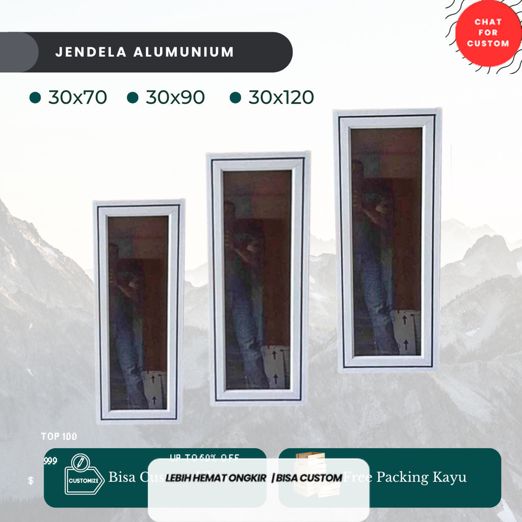 Jendela Alumunium Jungkit single polos  30x70 , 30x90 ,30x120