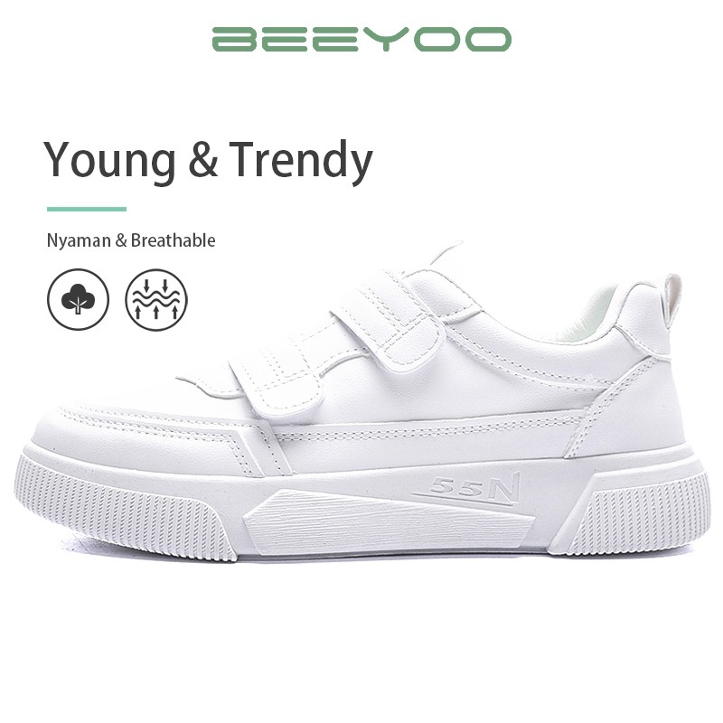 EVO STORE Beeyoo Sepatu Wanita Tanpa Tali Sneakers Wanita Fashion Sport Shoes Kets Putih Polos WK101