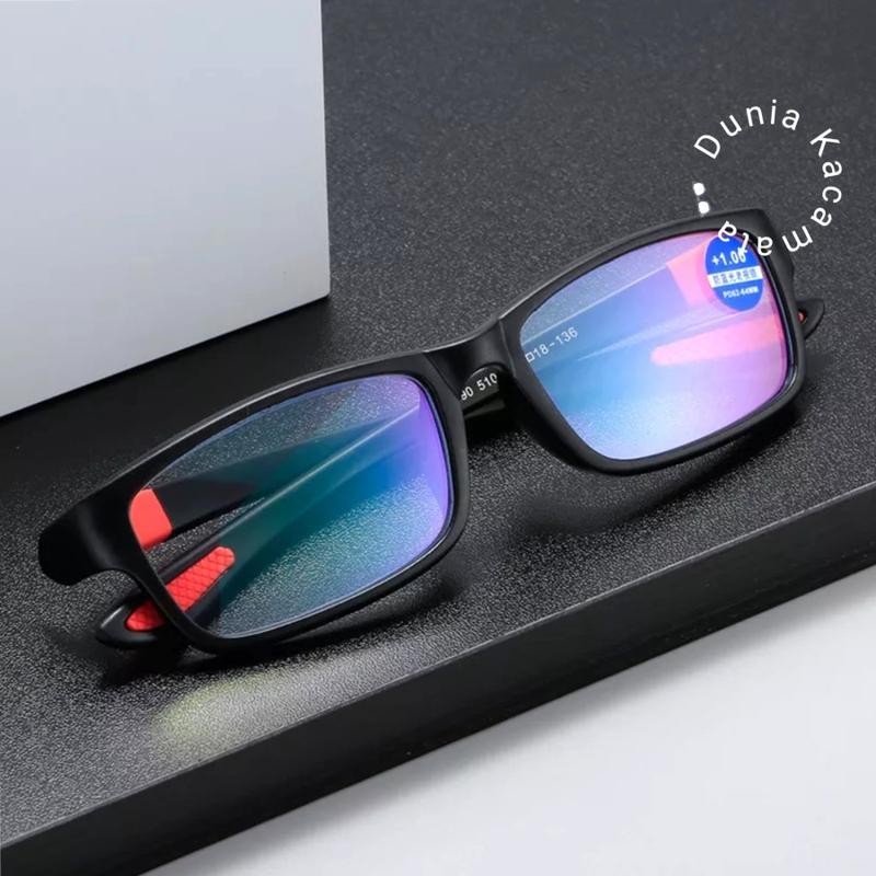 Kacamata Baca lensa Plus Frame Model Sporty Ringan Lentur Elastis New - Hitam Merah Abu Biru