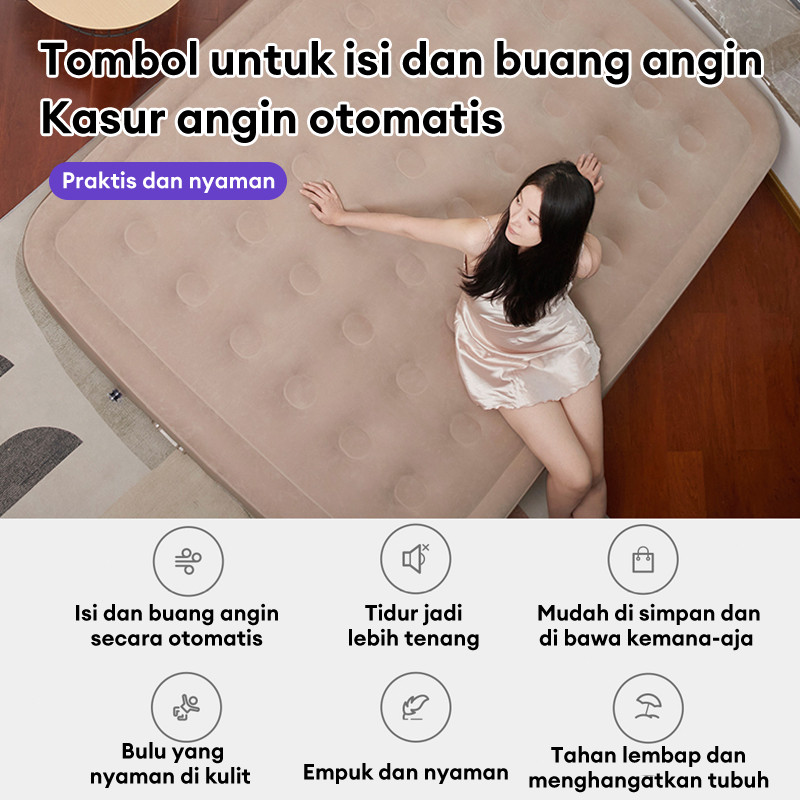 ARFSHOP kasur angin pompa otomatis outdoor Kasur pompa lipat kasur tiup Queen kasur angin camping pe