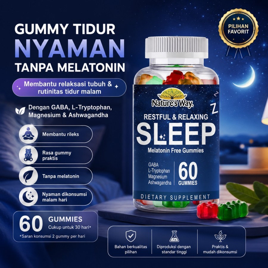 Nature's Way Sleep Gummies 60 Gummies Melatonin Free Suplemen Tidur Bantu Relaksasi Tidur Nyenyak GA