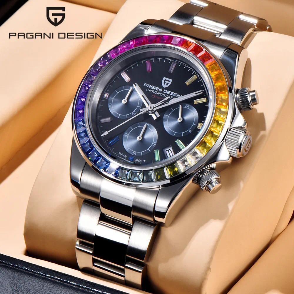 2025 PAGANI DESIGN New Rainbow Bezel Multifunctional Men Quartz Watches Top Brand Sapphire Glass Chr