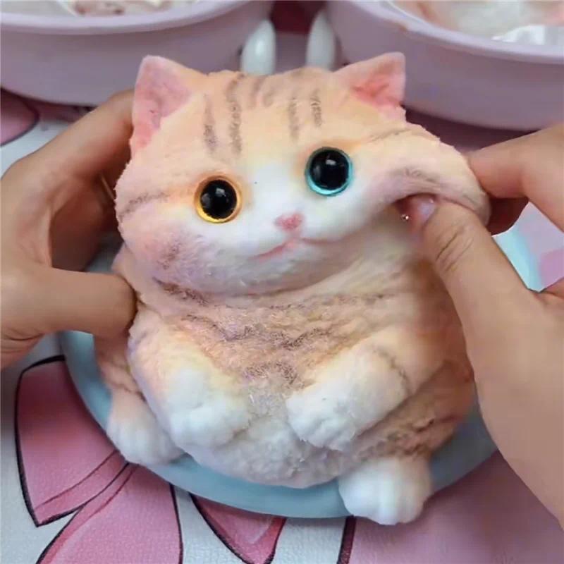 Boneka Kucing Kawaii Lucu, Mainan Pereda Stres dari Silikon Lembut, Hadiah untuk Anak-anak dan Dewas