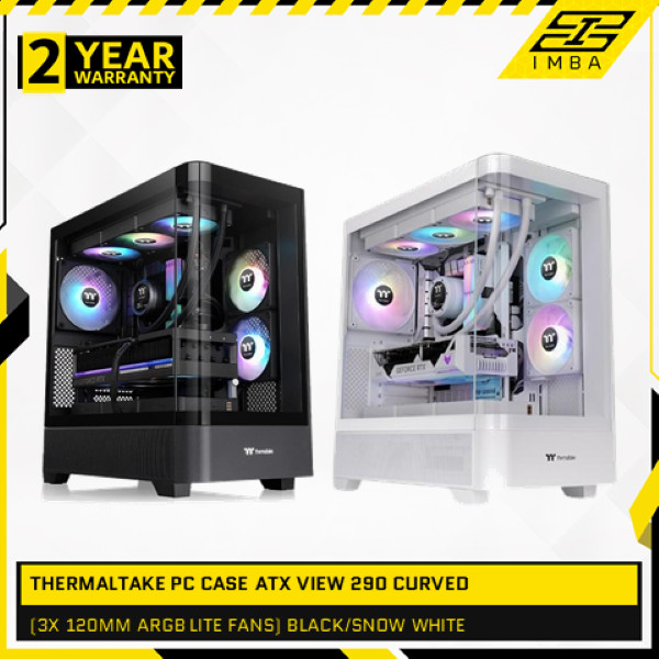 THERMALTAKE PC CASE ATX VIEW 290 CURVED (3X 120MM ARGB LITE FANS) BLACK/SNOW WHITE