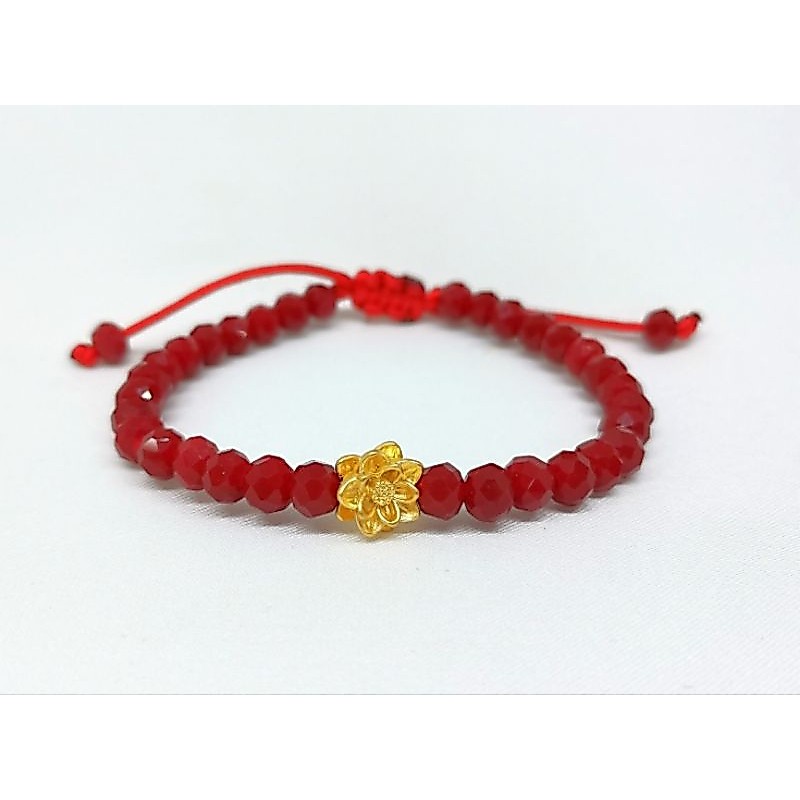 Gelang Emas Asli Teratai 24k Hongkong 999% Tali Batu