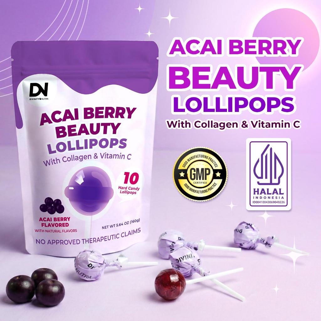 DN Acai Berry Lollipop Antioxidant-10PCS |   Purple Berry Flavored Candy for Glowing & Daily Snack, 