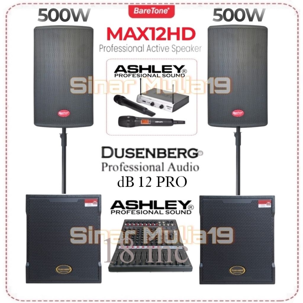 Paket Live Musik Cafe ( Karaoke ) Speaker Aktif BareTone MAX12HD Subwoofer Aktif DusenBerg dB 12 PRO