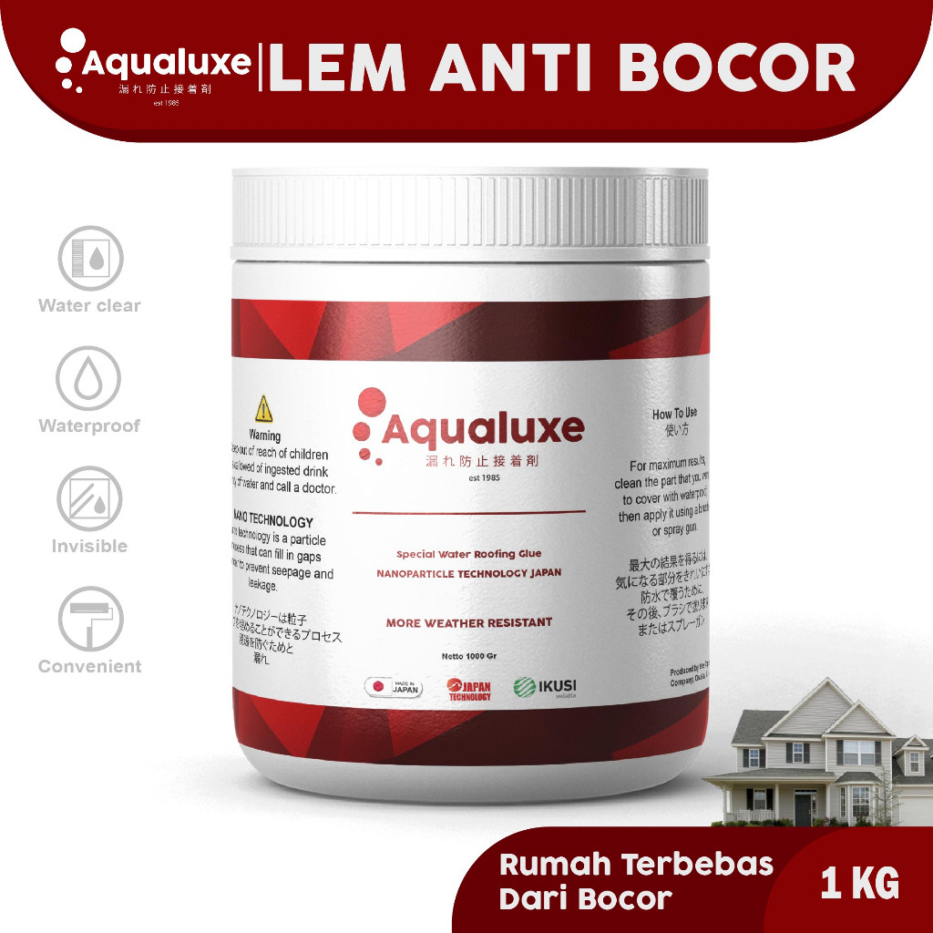 

Aqualuxe Lem Transparan 1kg Pelapis Anti Bocor Waterproof Super Kuat untuk Tembok Atap dan Lantai