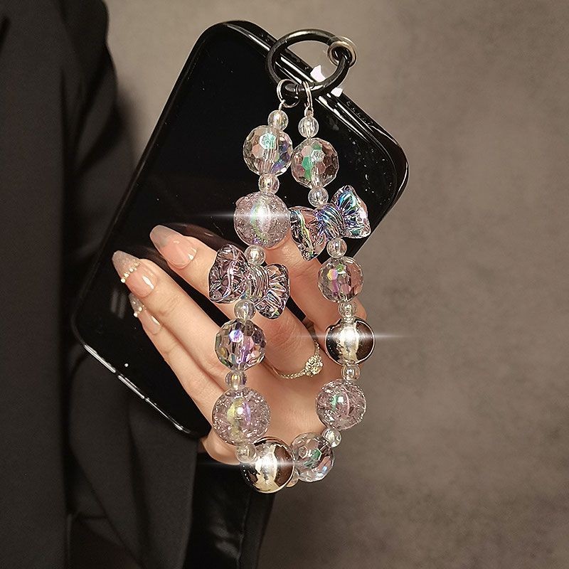New Advanced Bow Round Bead Bead String Phone Hanging Rope Handheld Short Wrist Chain Clip For Phone