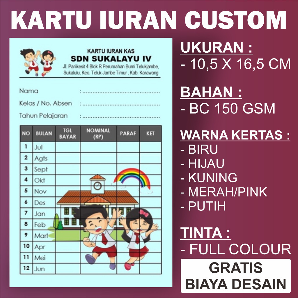 

KARTU IURAN CUSTOM / SPP / INFAQ / SYAHRIYAH / IURAN BULANAN