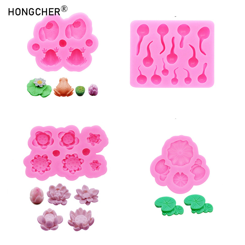 

Lotus Flower Frog Tadpole Lotus Flower DIY Resin Jewelry Accessories Silicone Mold Handmade Chocolate Flip Cake Baking Molds