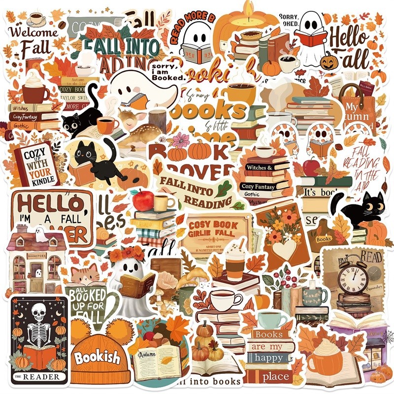 

10/30/50PCS Kawaii Autumn Reading PVC Sticker Aesthetic Colored Decoration Scrapbooking Hand Accounting Supplies for Kids