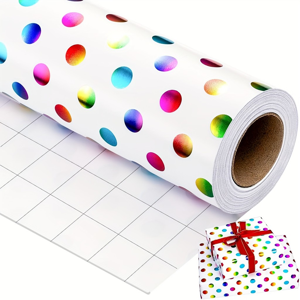 

1 roll Rainbow Colorful Polka Dot Wrapping Paper-Mini Roll Gift Wrap for Birthdays, Holidays, Parties, Boys & Girls - 43 x 300cm