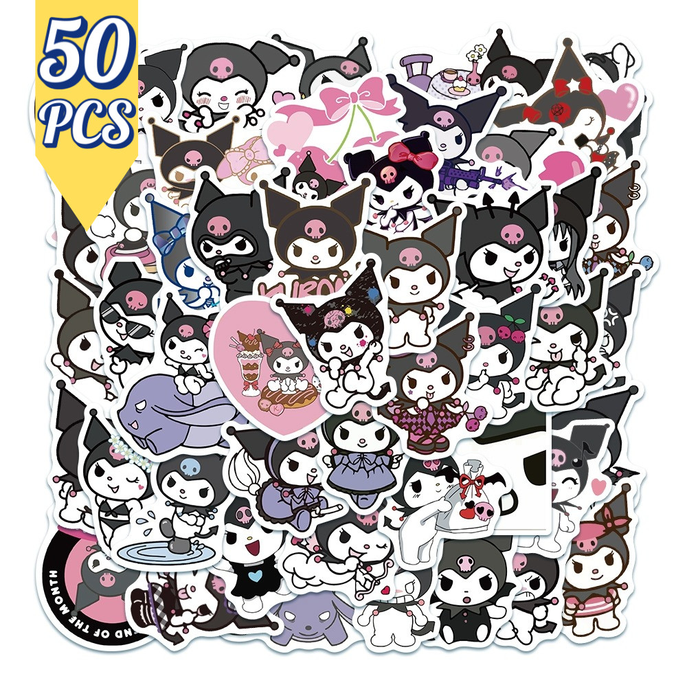 Stiker Kuromi Sanrio 50 PCS | Stiker Kartun Lucu Anti Air untuk Motor, Helm, Laptop, HP, Koper