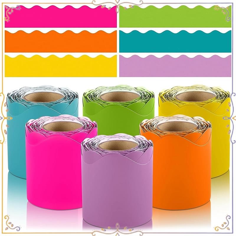 

AU67-6 Rolls 198 Ft Bulletin Board Borders For Classroom, Paper Roll Scalloped Borders,For Classroom Decor, Home Decor, Party Du