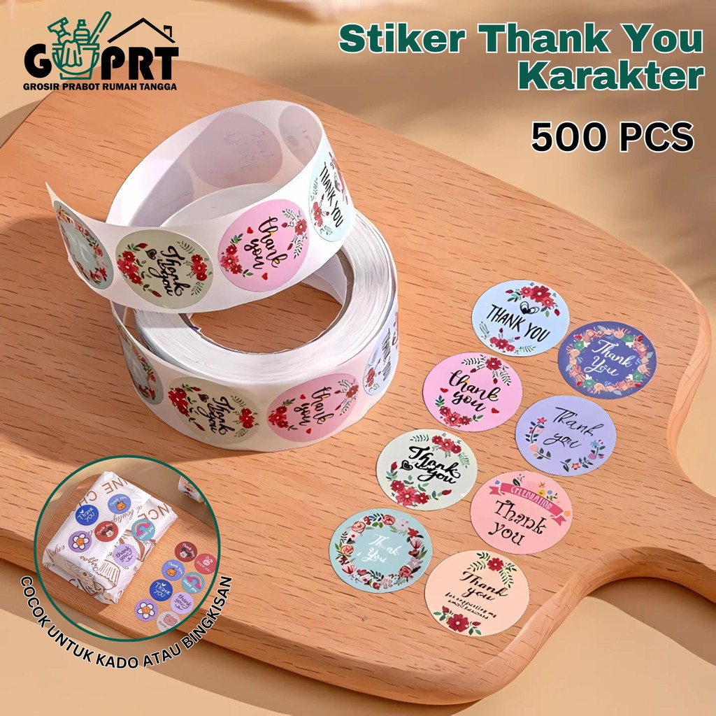 

Stiker Thank You 500 PCS Tempelan Sticker Terima Kasih Karakter Self Adhesive Segel Seal Label Roll
