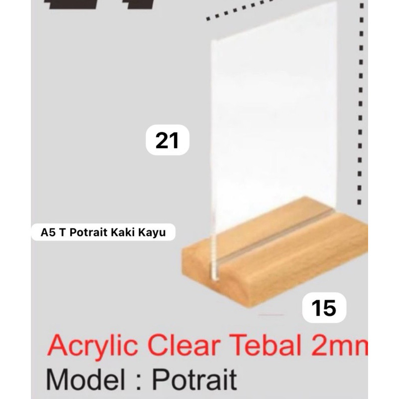 

Akrilik Tempat Brosur/Tent Holder /Tent Card A5 Kaki Kayu