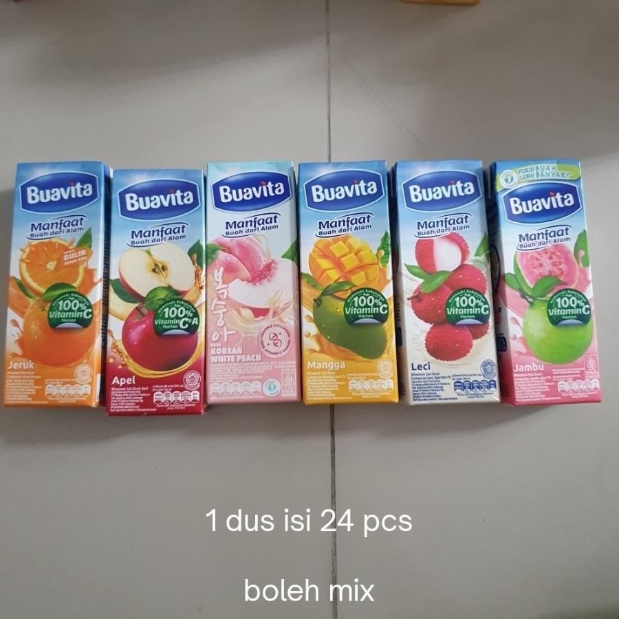 

BUAVITA Juice Jus Sari Buah Per Dus 24 pcs x 245ml Rasa Apel / Mangga / Jeruk / Guava / Lychee / Peach