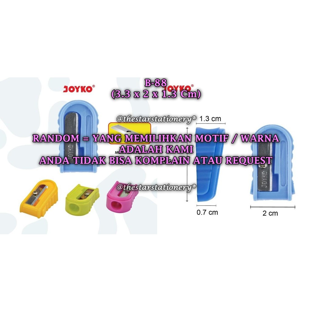 

(1 Biji) GROSIR Rautan Tabung JOYKO B-88 / Rautan Serutan Sharpener Joyko B-88 RANDOM (1 Biji)