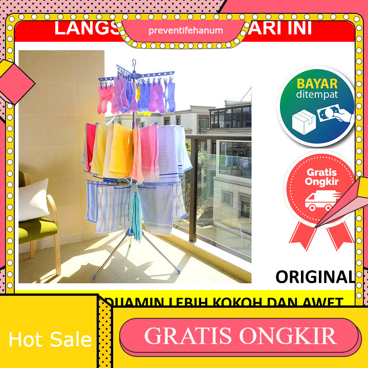 MENARA Rak Jemuran Baju Bayi Handuk Menara Kaos Kaki Kain Gantung Berdiri Hanger Lipat Tiang 3 Susun
