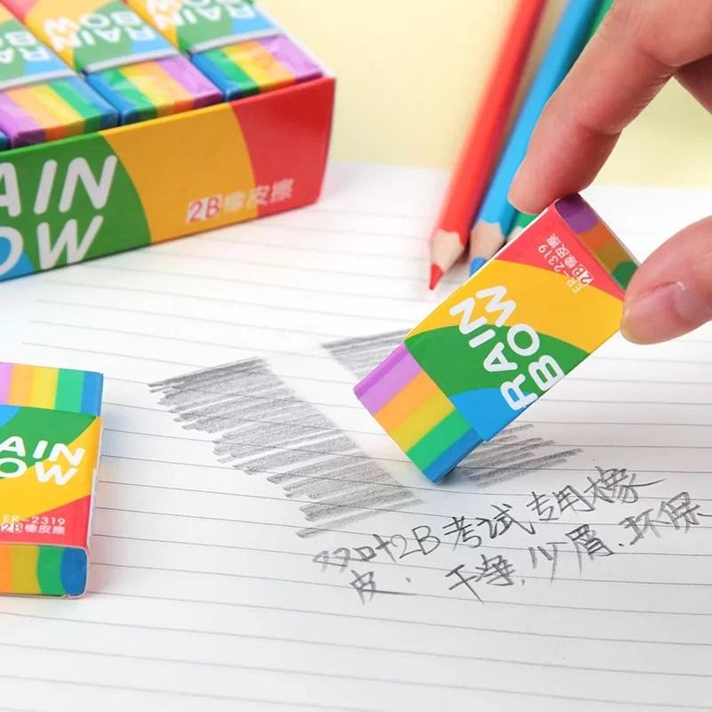 

2 Pcs Kawaii Rainbow Colors Common Eraser Rubber Eraser Primary Student Prizes Promotional Gift Stationery Erasers for Kids