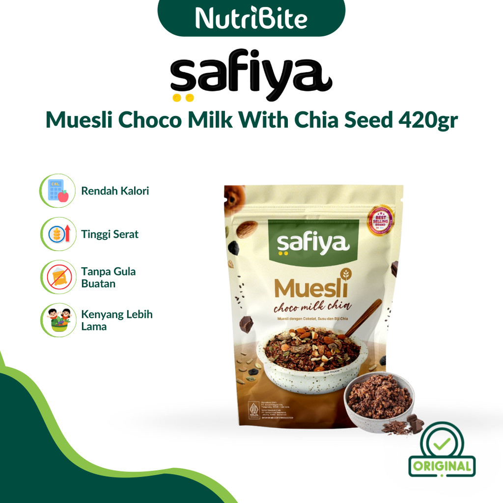 

Safiya Muesli Choco Milk 420 Gram With Chiaseed Sereal Oatmeal Diet Premium Original