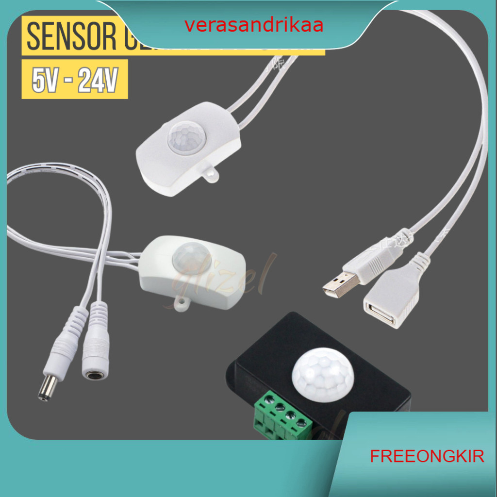 Sensor Gerak Led Strip 5v 12v 24V PIR Motion Sensor Lemari Infrared Modul Usb Jack Switch