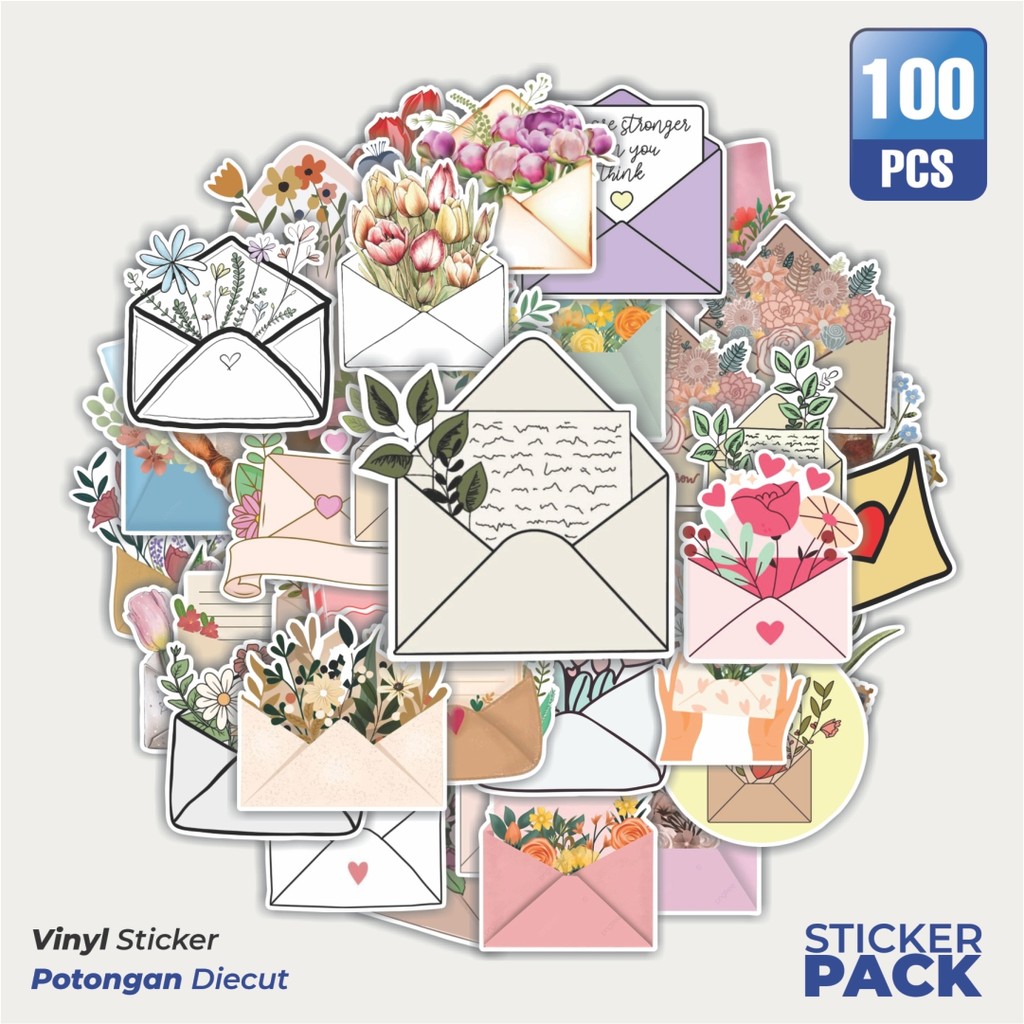 MURAH 100 PCS Stiker Envelope Flowers [Bunga Amplop] Waterproof Aesthetic- Untuk Laptop, Motor, dan 
