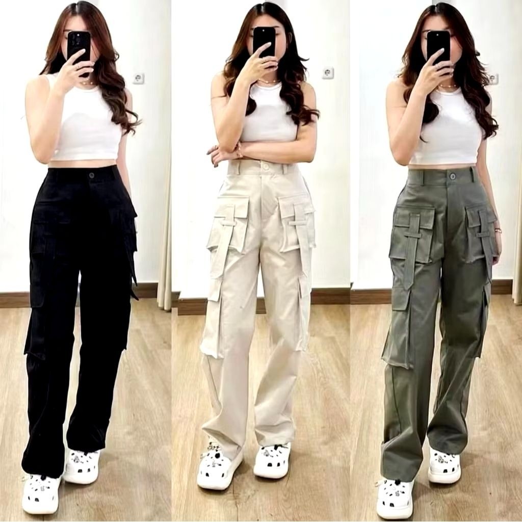 Yura Cargo Wanita Cargo Pant Pocket Celana Kargo Wanita Casual