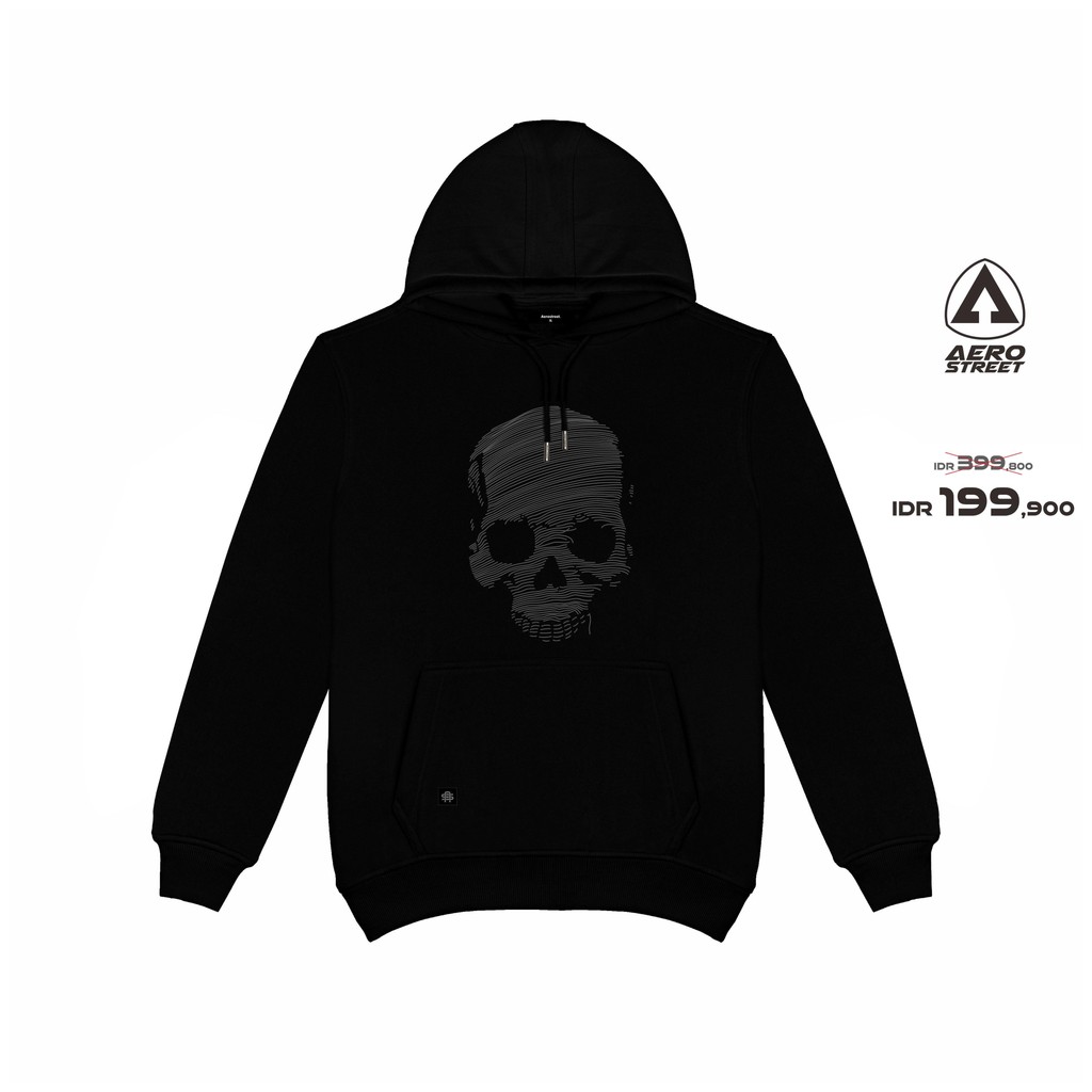 Aerostreet Black Bone Hoodie Unisex Hitam Jaket Sweater Pria Wanita Streetwear Sporty Lembut Nyaman