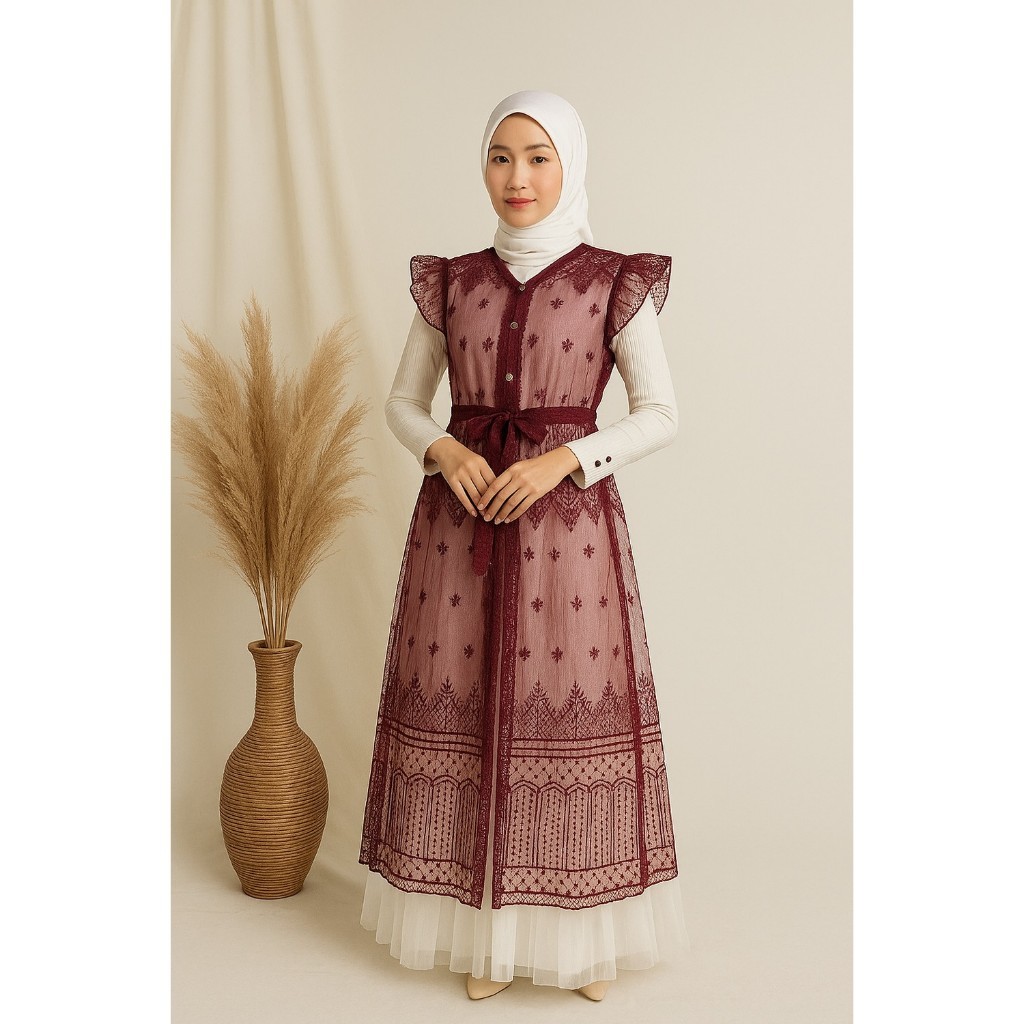 Outer Brokat Olla Long Vest Tunik Brukat Sapto Kondangan Kekinian