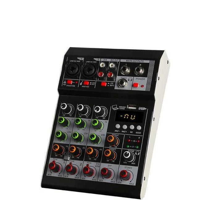 BOMGE Mixer Audio AUDIO Naik 4 Saluran Mixer Audio Mini Pengendali DJ Mixer Karaoke KTV Keluarga Min