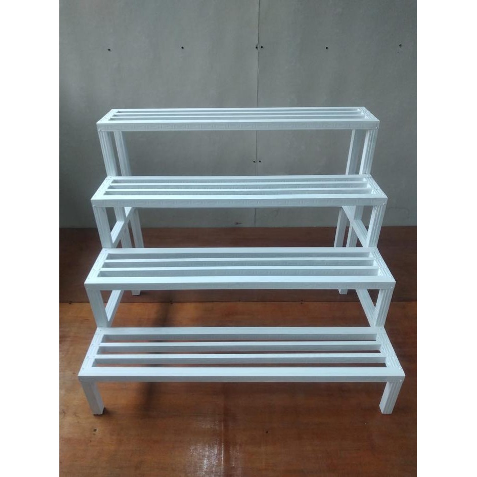 4 TINGKAT 100 CM / Rak Susun Pot Bunga Baja Ringan / Rak Pot Bunga - PANJANG 1 METER, Putih FW