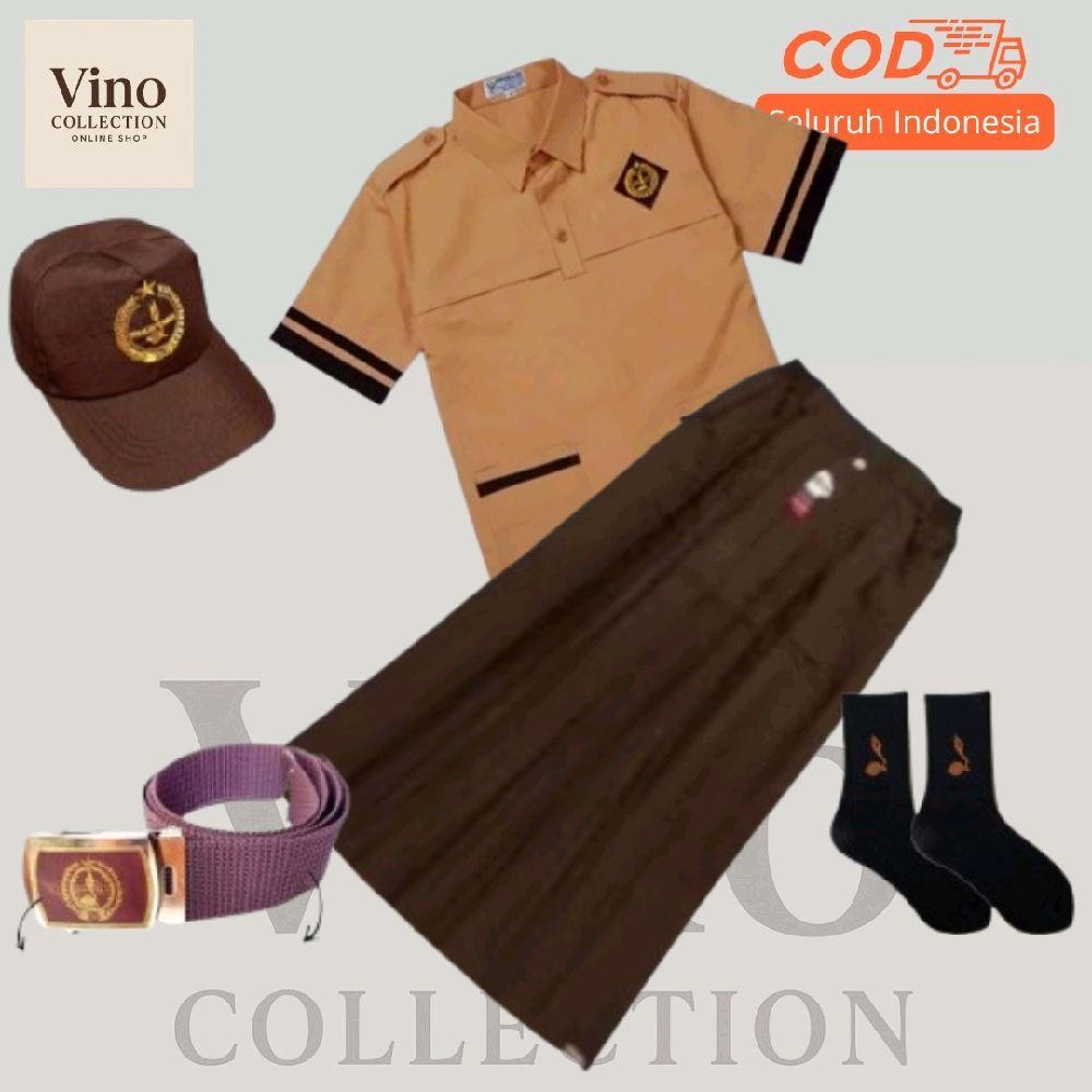 Setelan seragam sekolah SD SMP SMA Perempuan Pramuka Siaga kancing 2 baju Lengan Pendek rok Rempel p