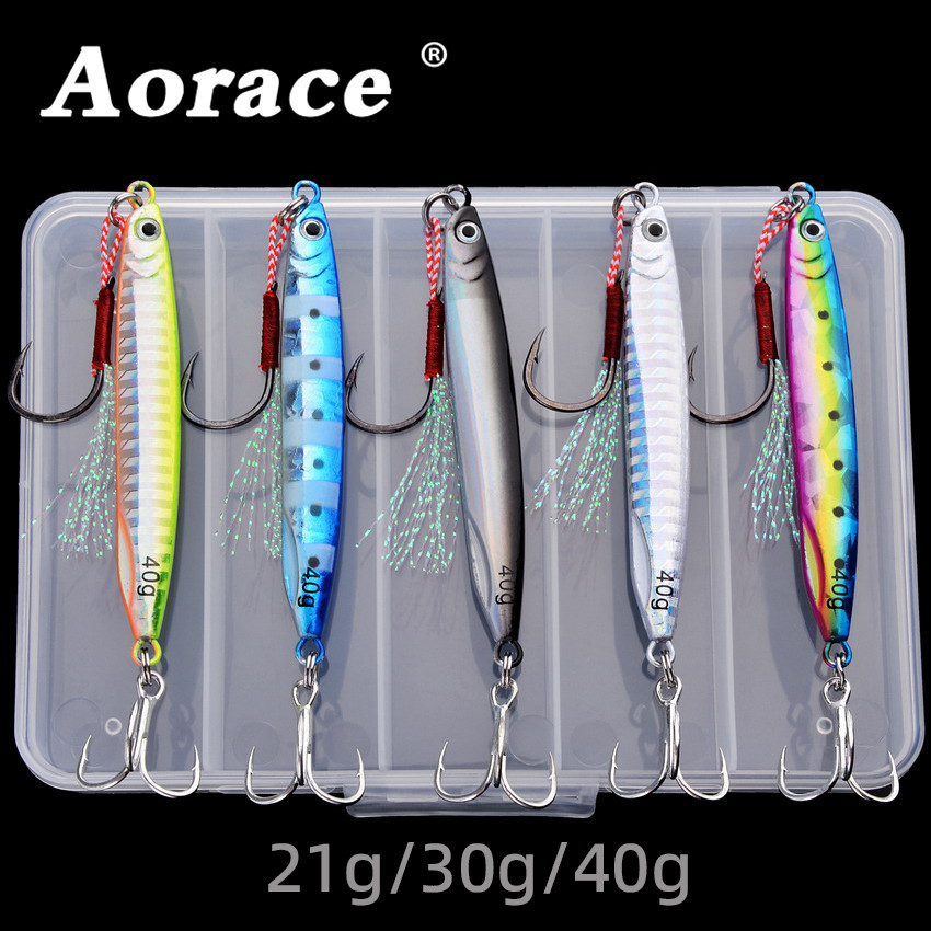 Aorace 5PCS Metal Jig Spoon 21g 30g 40g Shore Casting Jigging Fish Sea Bass Fishing Lure Artificial 