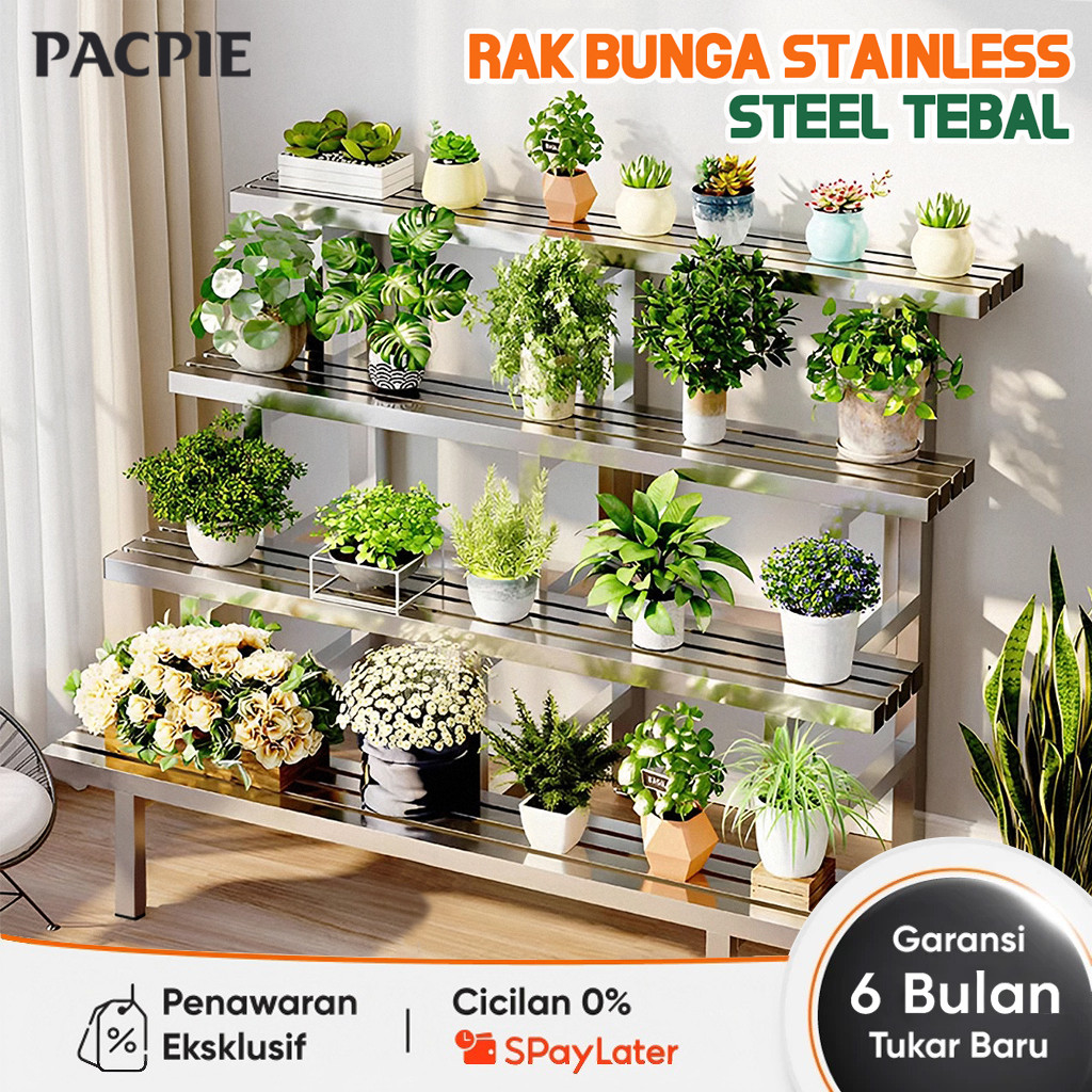 PACPIE Rak Pot Bunga Outdoor / Rak Tanaman 4 Susun Outdoor / Rak Bunga Susun Teras Rumah Anti Karat