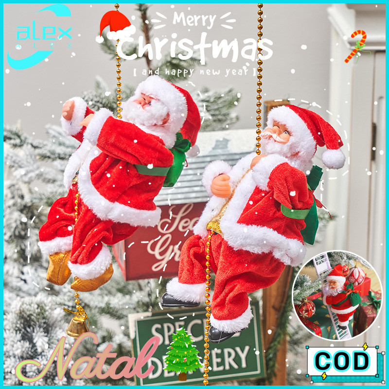 Dekorasi Natal Hadiah Natal Mainan Santa Claus Mainan Santa Claus Yang Memanjat Tali