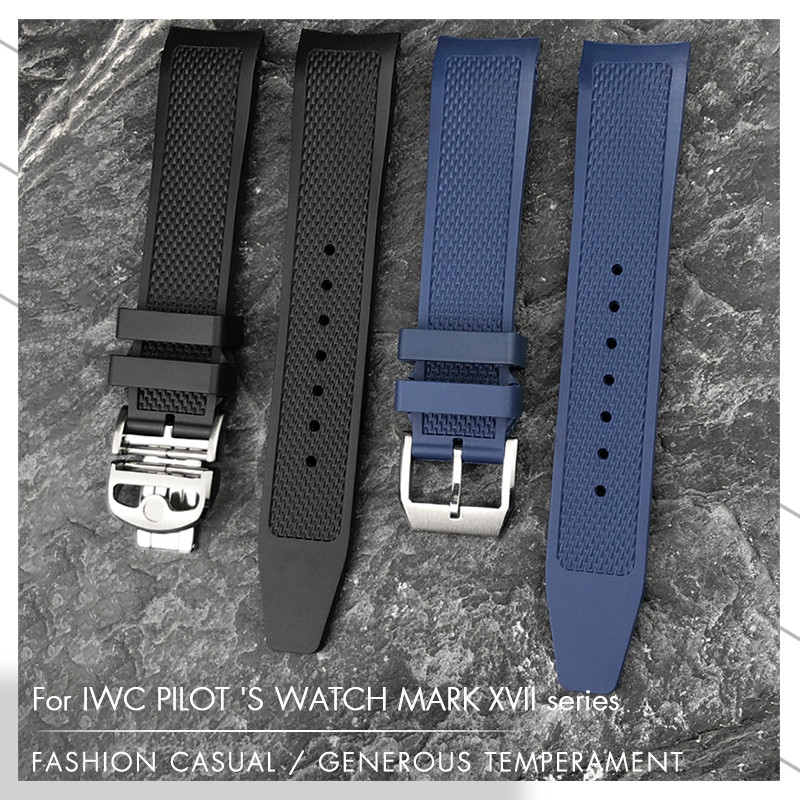 19mm 20mm Curved Rubber Silicone Watband Fit for IWC Pilot Portofino Mark Seiko Black Blue Waterproo